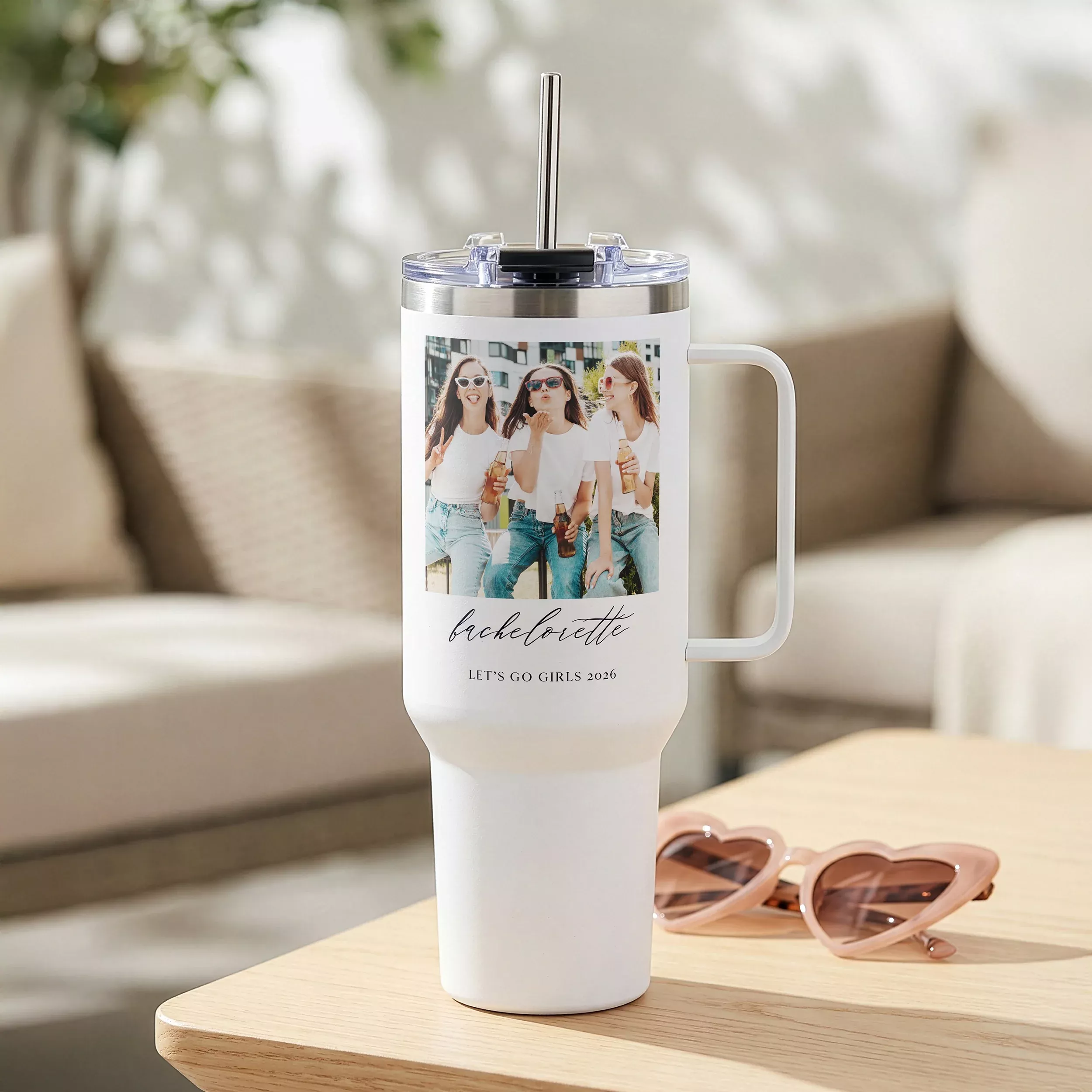 Custom Photo 40 oz. Stainless Steel Tumbler with Handle and Straw - Scripted Beginnings