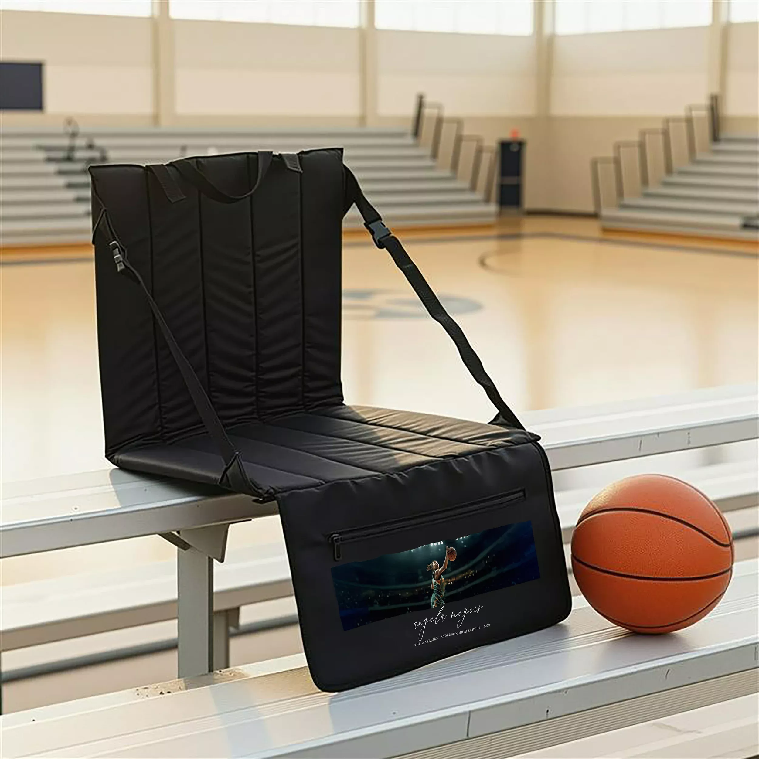 Custom Photo Black Folding Stadium Seat Chair for Bleachers with Back Support - Scripted Beginnings