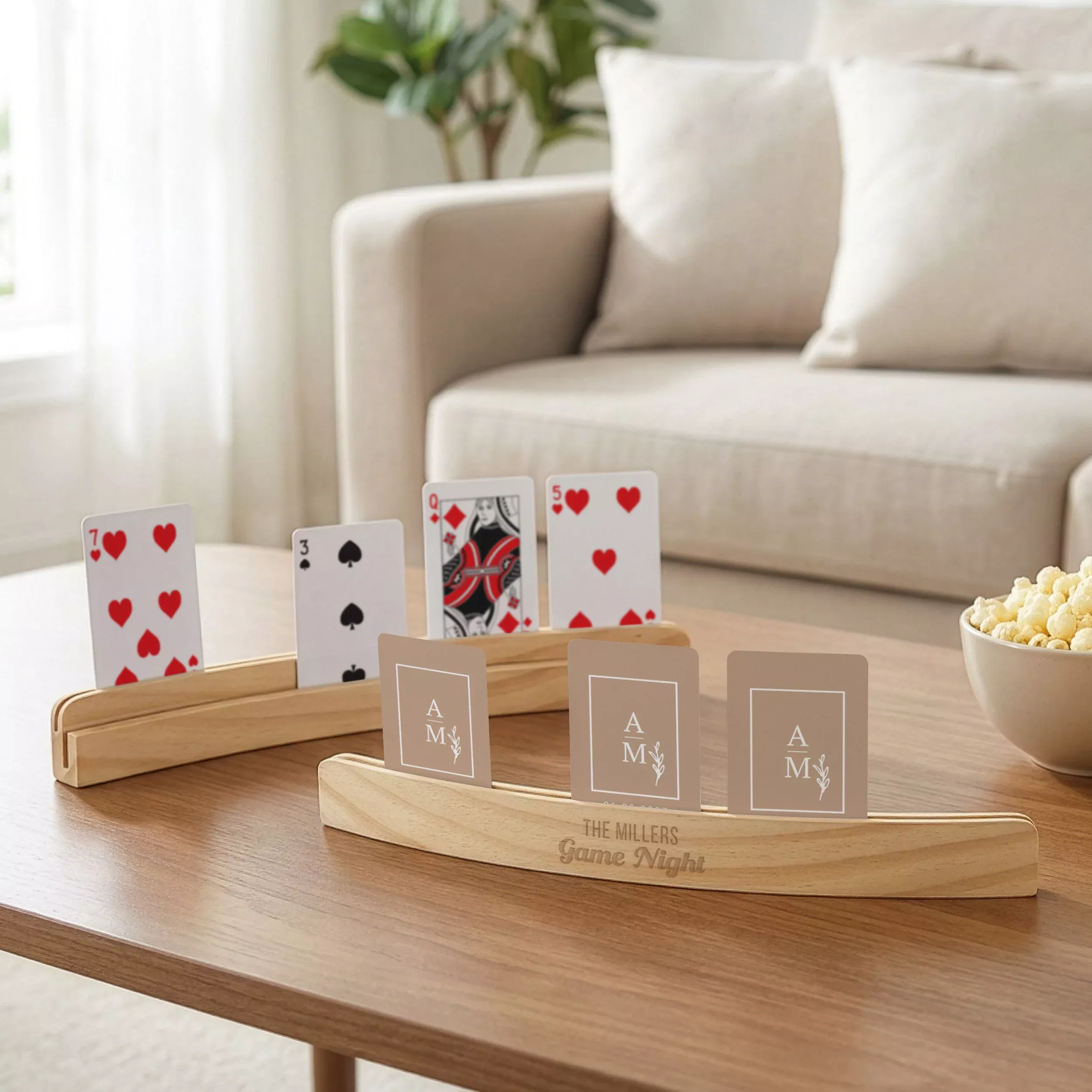 Light Wood Curved Playing Card Holder Stand for Game Hand - Blank