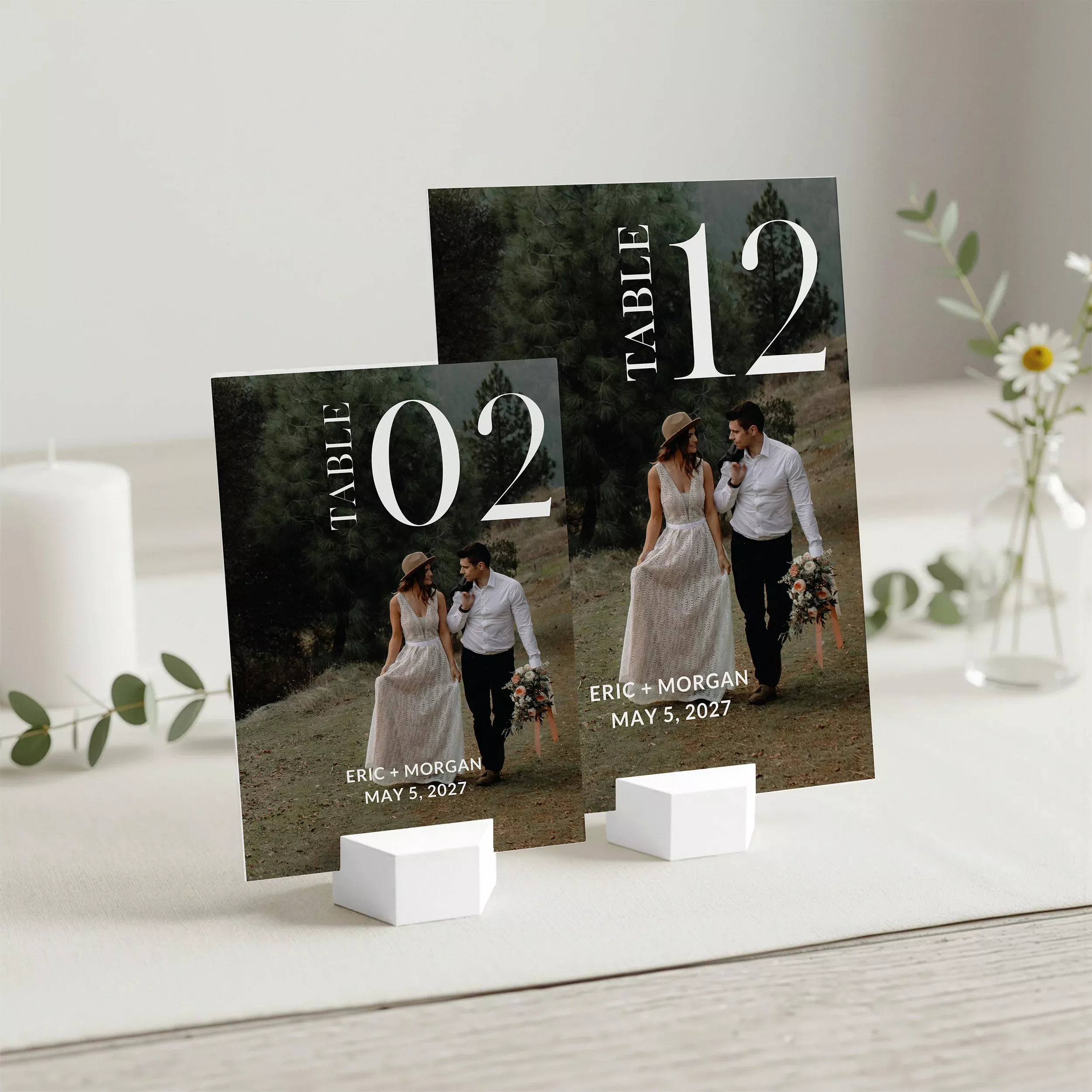 Modern Love Personalized Wedding Table Numbers with Photo - 12-Pack