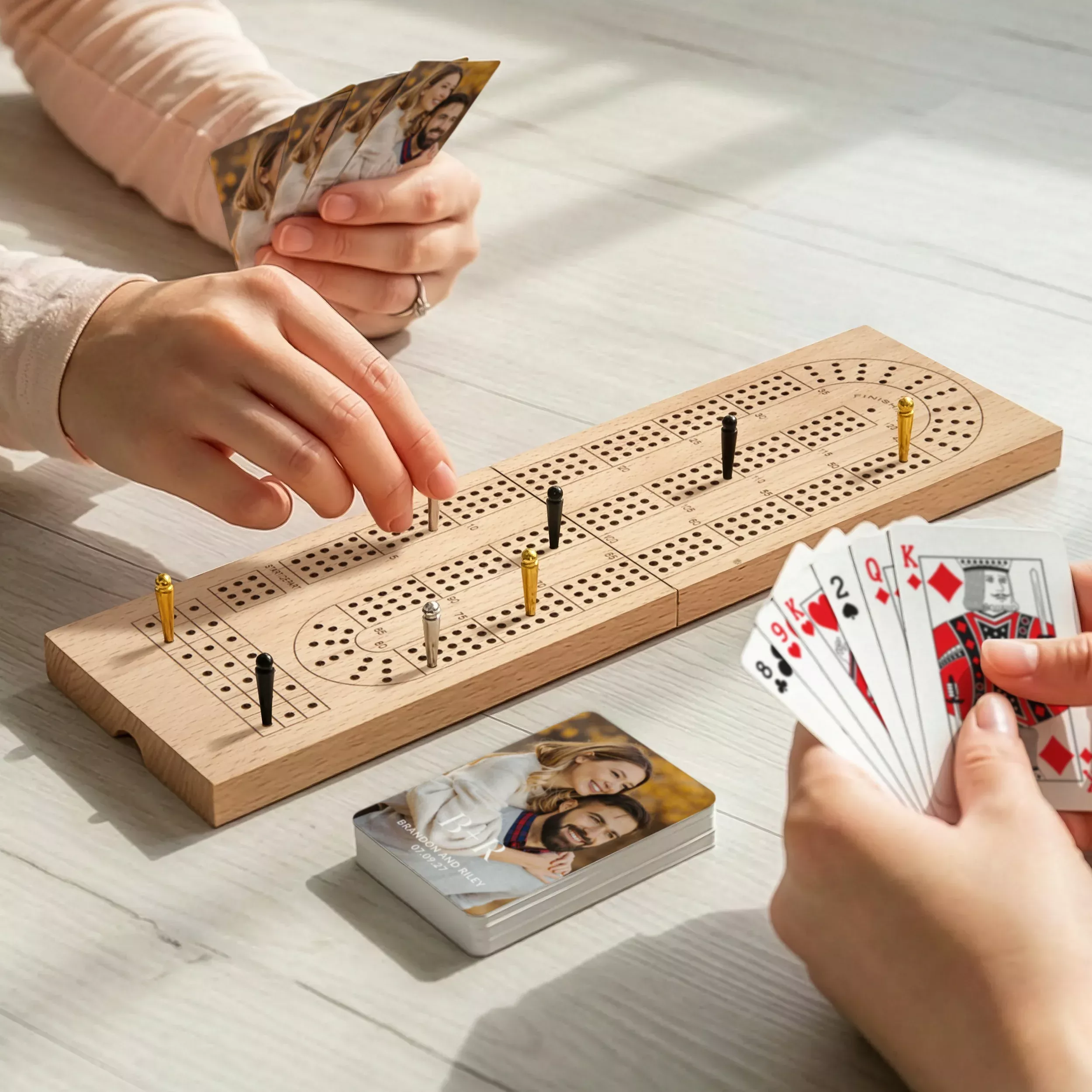 Wooden Travel Cribbage Board with Card Storage - Blank
